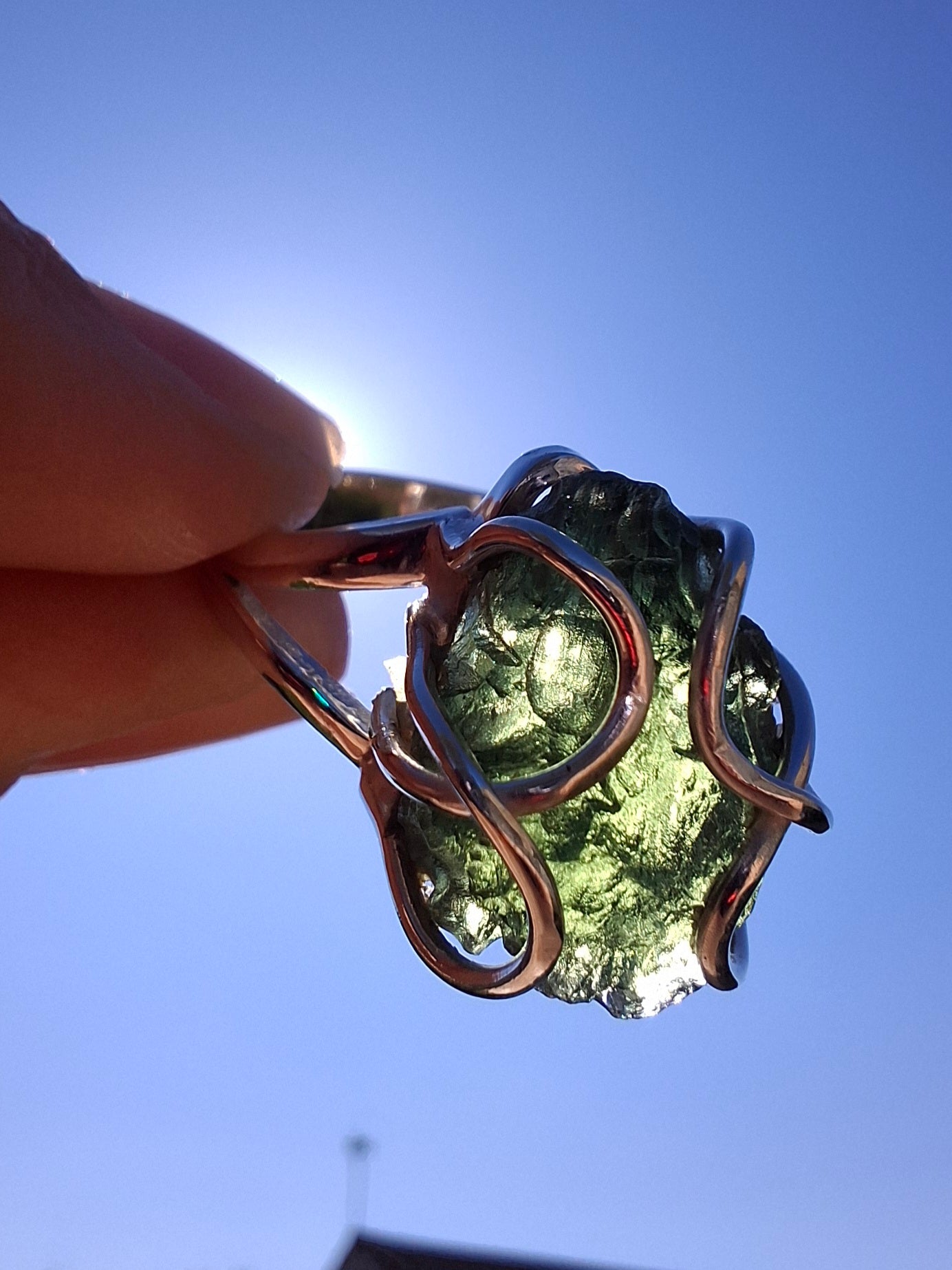 Moldavite Ring, size O, 925 Silver, Tektite (Ref: R7)