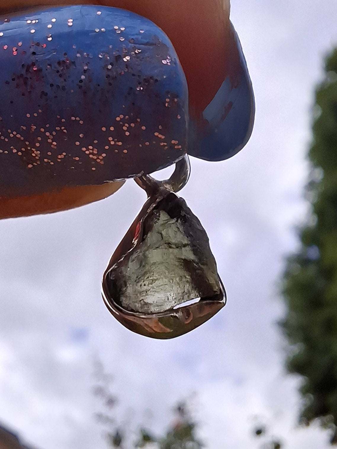 Moldavite Pendant, 925 Silver, Tektite (Ref: P68)