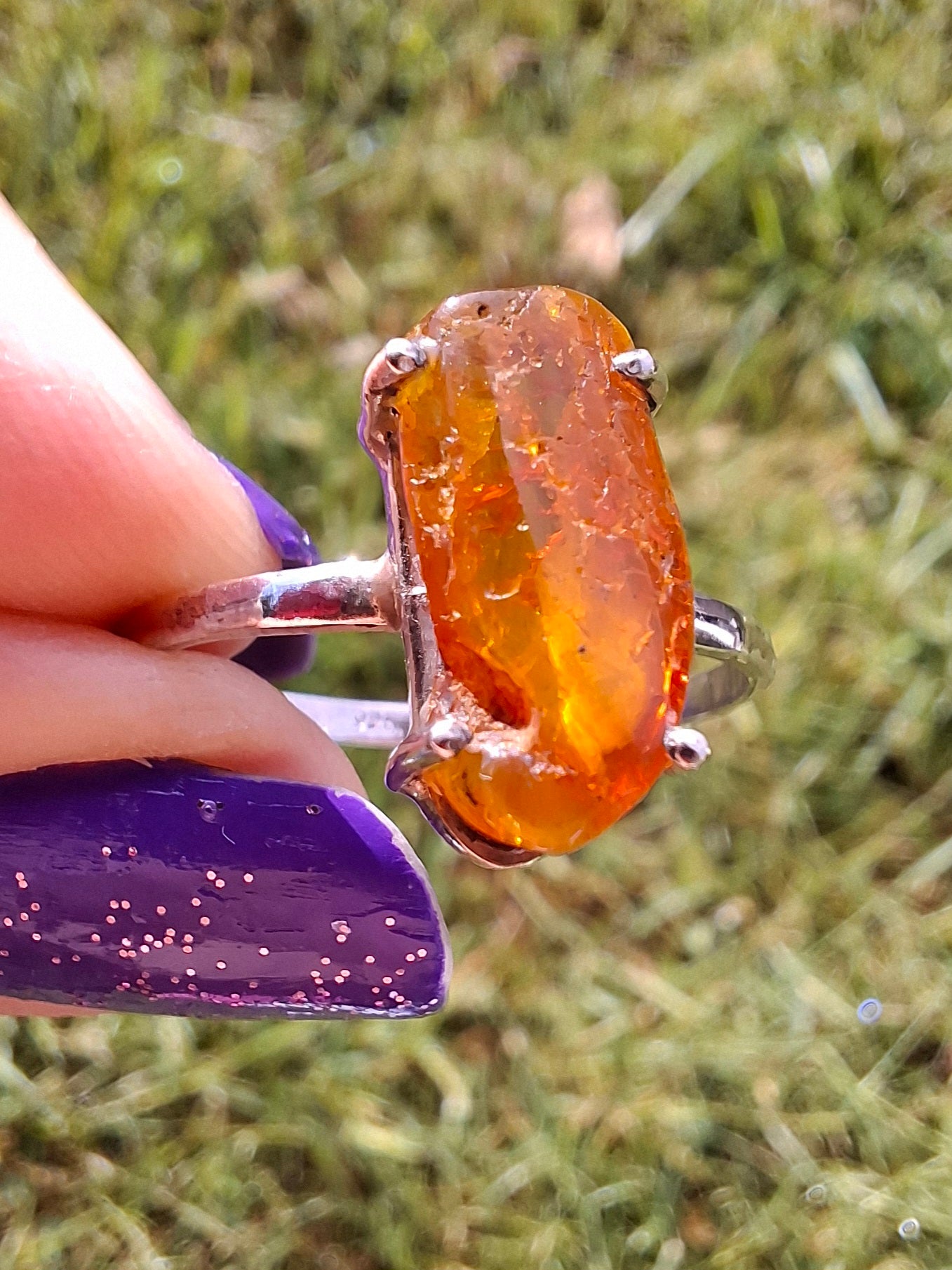 Baltic Amber Ring, size large Y, 925 Silver, Fossil (Ref: AR22)