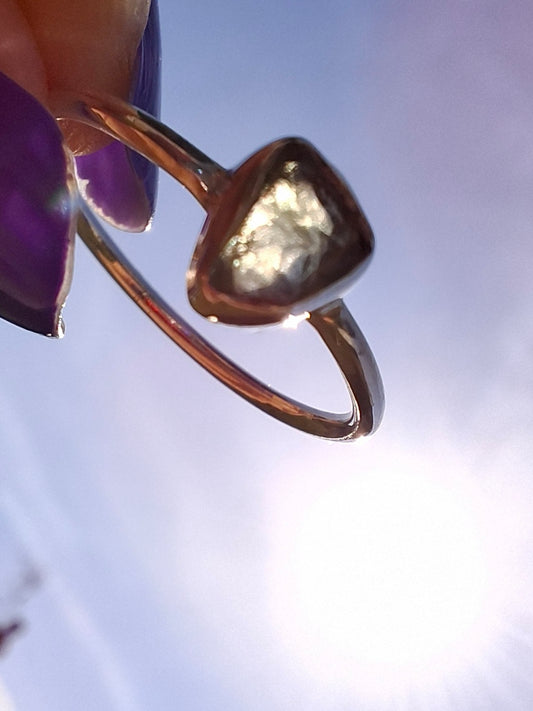 Moldavite Ring, size large L/small M, 925 Silver, Tektite (Ref: R50)