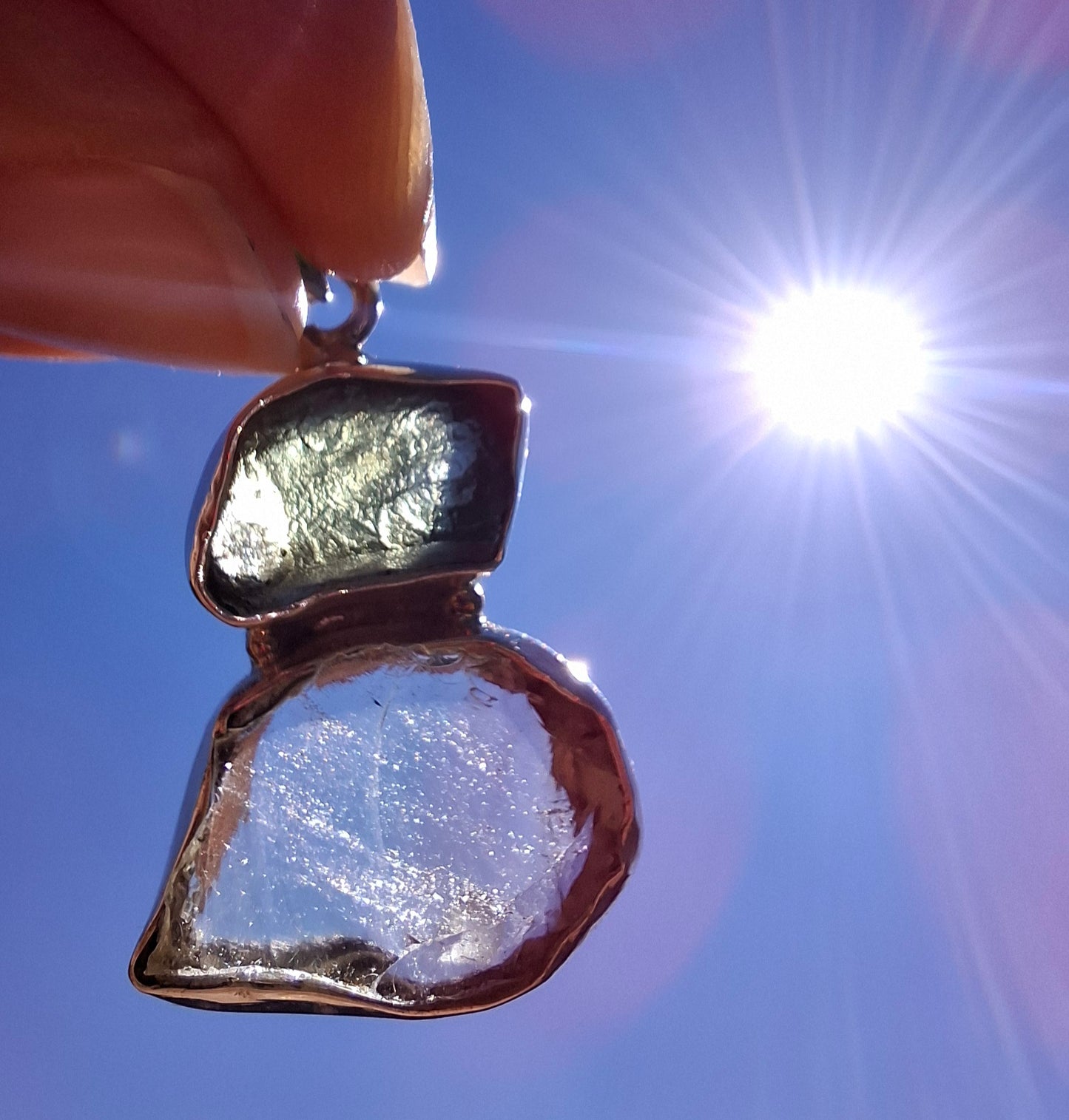 Moldavite & Libyan Desert Glass Pendant, 925 Silver, Tektite (Ref: MLP19)