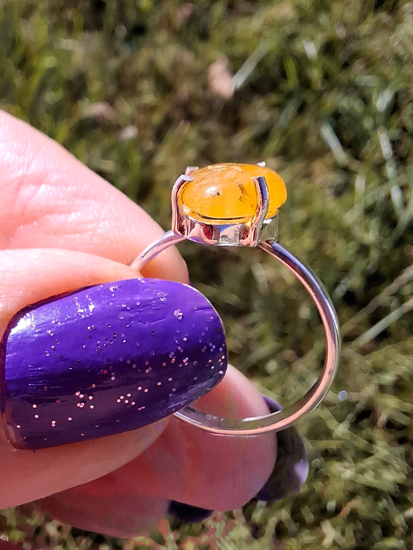 Baltic Amber Ring, size N. 925 Silver, Fossil (Ref: AR7)