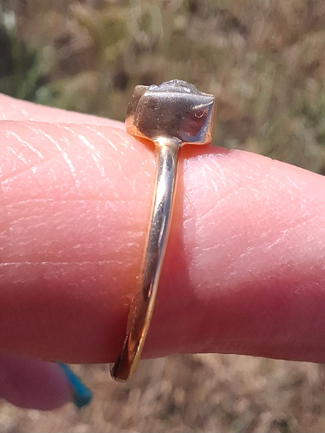 Moldavite Ring, 14K GOLD Plated, size small i, Tektite (Ref: R333)