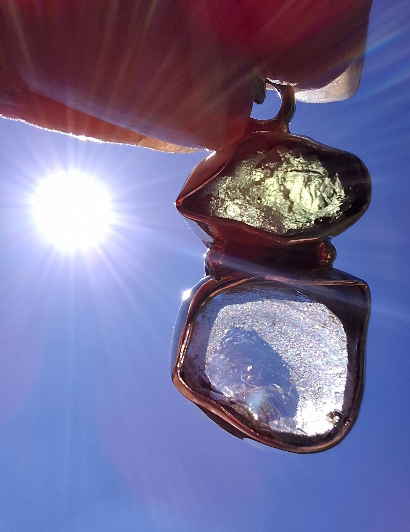 Moldavite & Libyan Desert Glass Pendant, 925 Silver, Tektite (Ref: MLP13)