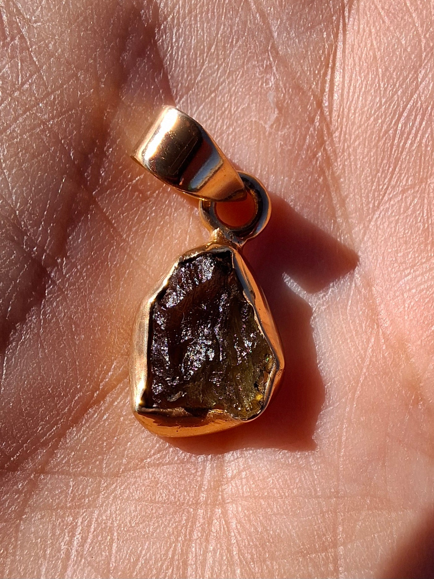 Moldavite Pendant, 14K GOLD Plated, Tektite (Ref: P446)