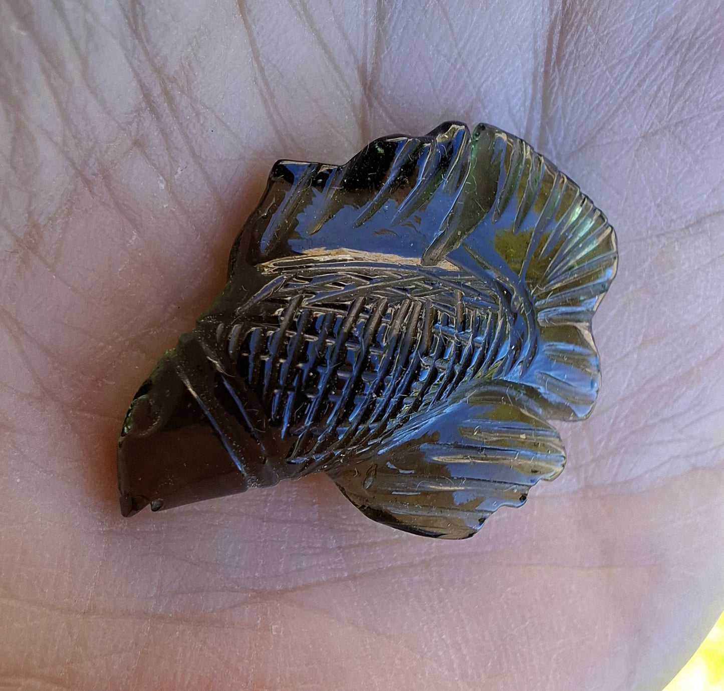 Moldavite FISH carving, (flat back), 3.29g, Tektite (Ref: Fish9)