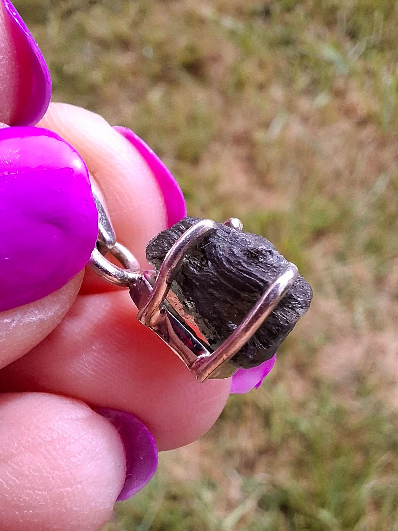 Moldavite Claw Pendant, 925 Silver, Tektite (Ref: P22)
