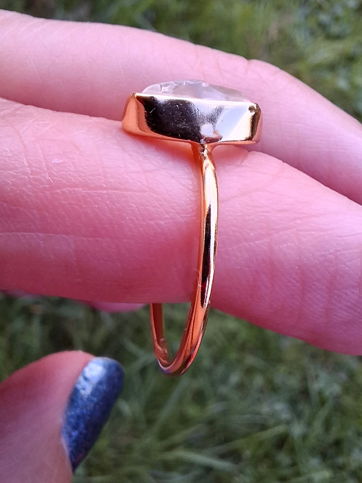 Libyan Desert Glass Ring, 14K GOLD Plated, size large Q, Tektite (Ref: LR64)