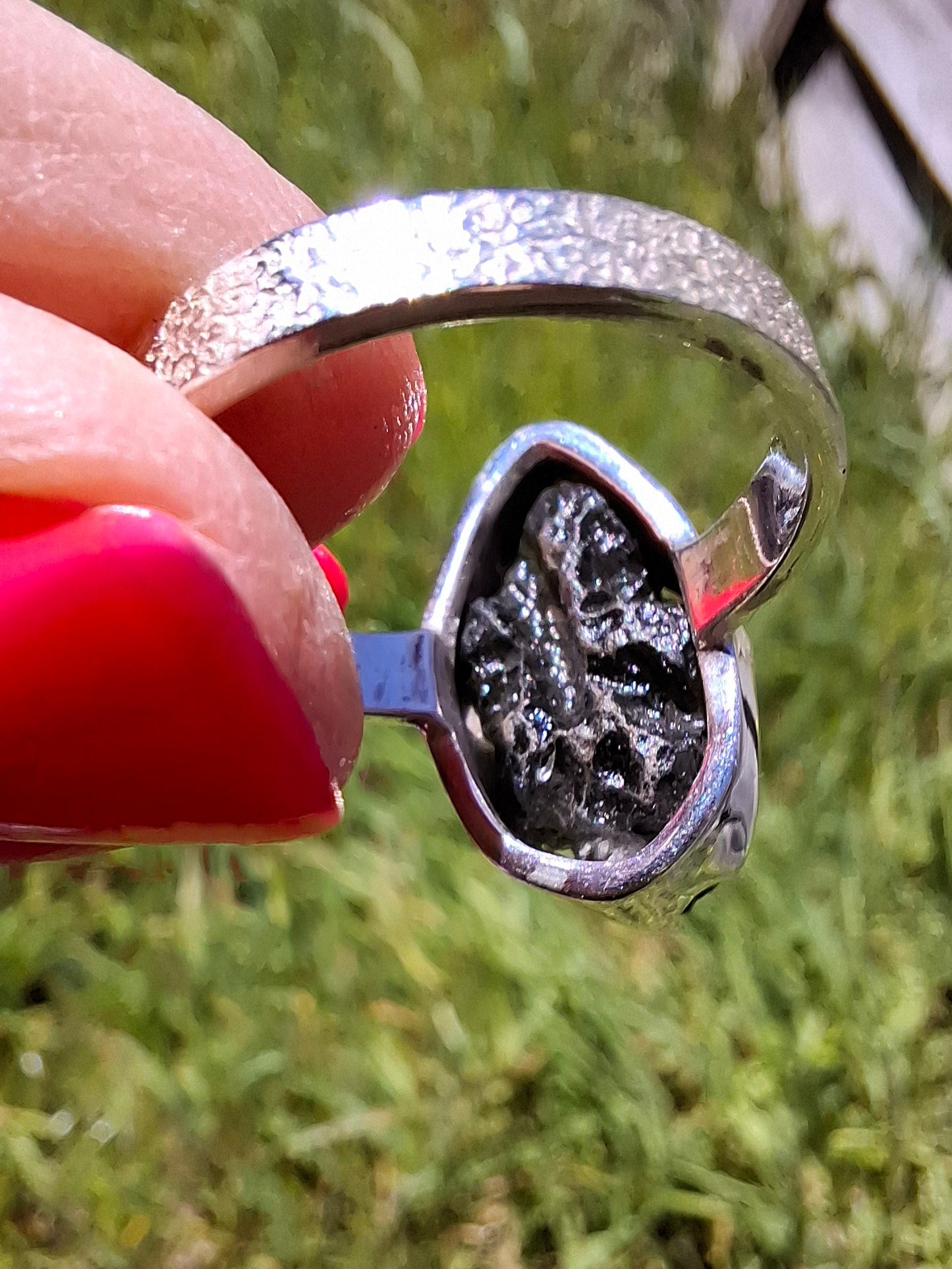 Moldavite Ring, size U, 925 Silver, Tektite (Ref: R325)