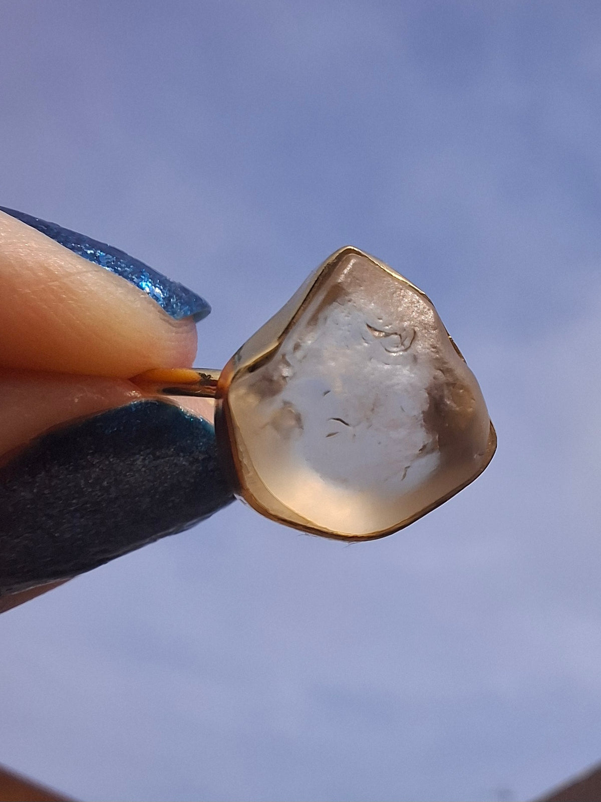 Libyan Desert Glass Ring, 14K GOLD Plated, size large P, Tektite (Ref: LR67)