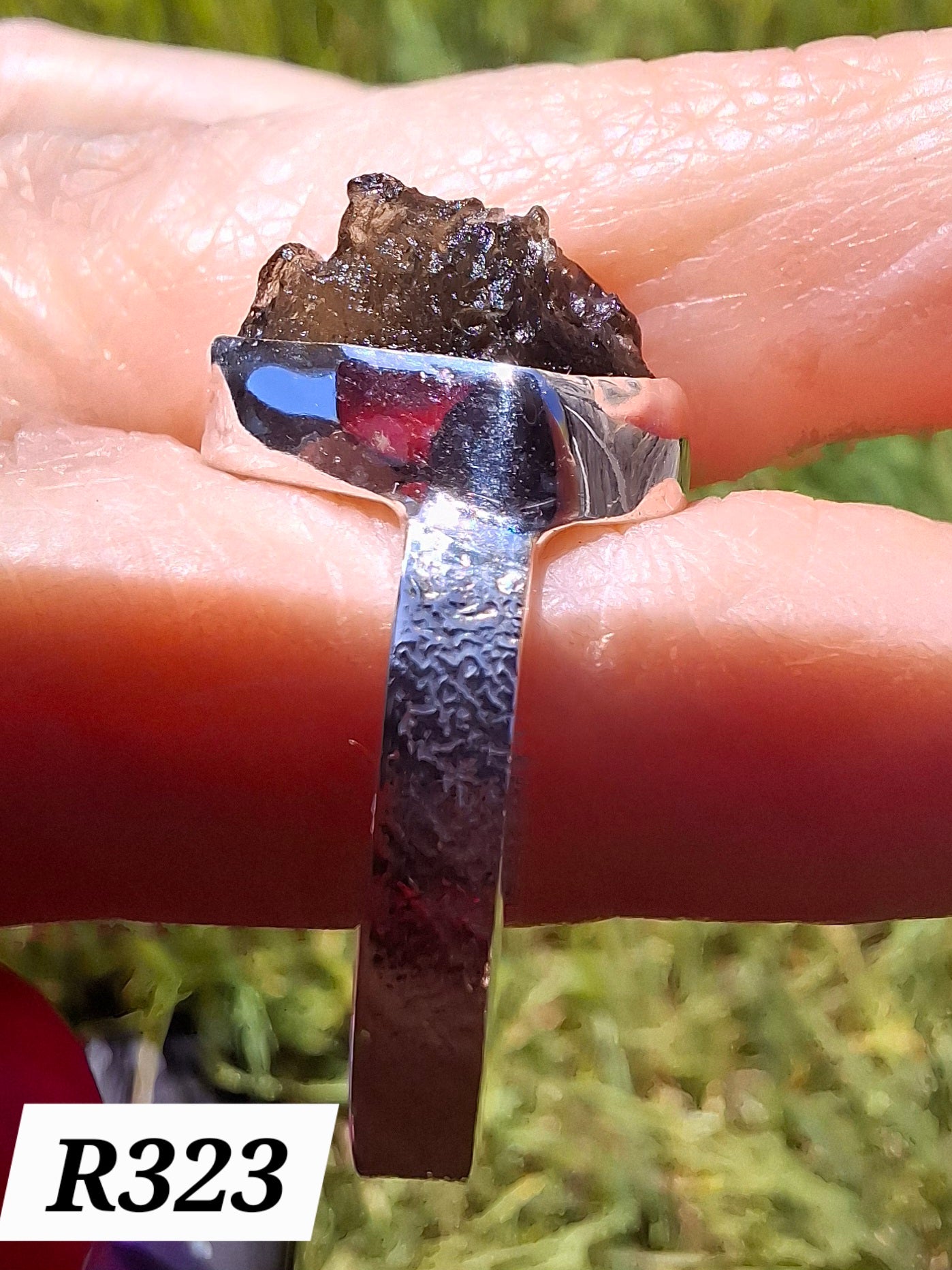 Moldavite Ring, size U, 925 Silver, Tektite (Ref: R323)