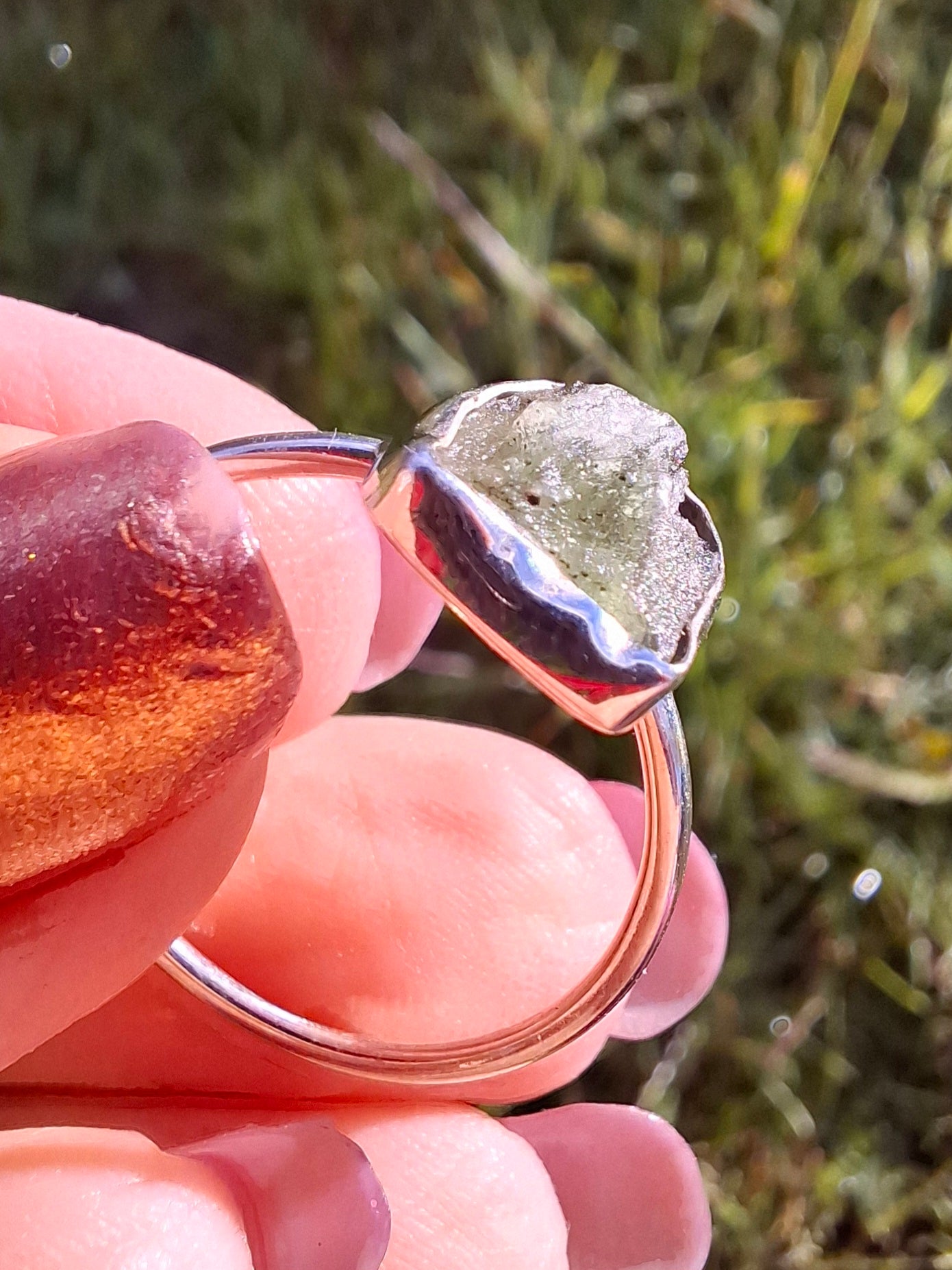 Moldavite Ring, size small U, 925 Silver, Tektite (Ref: R29)