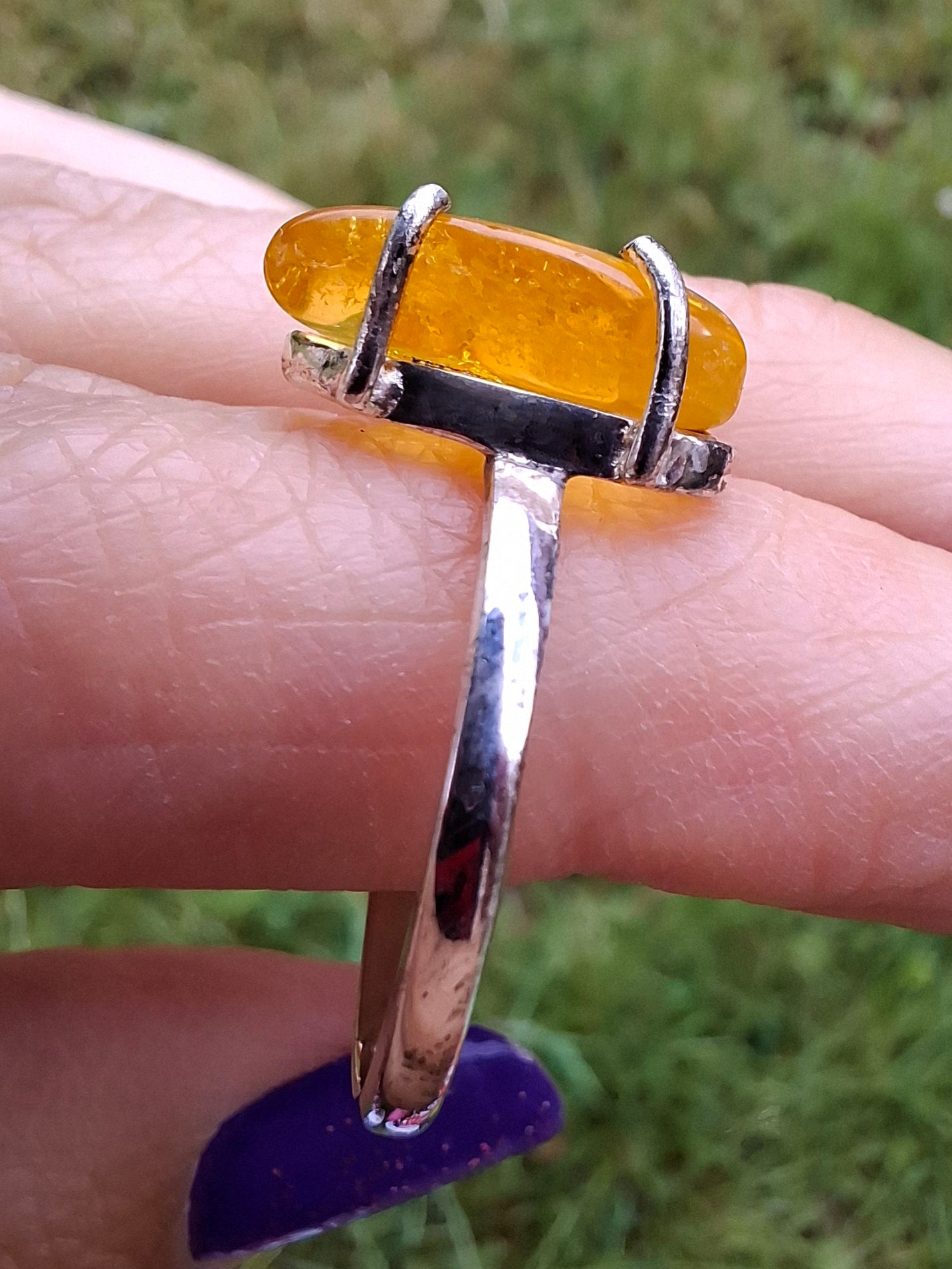 Baltic Amber Ring, size large U, 925 Silver, Fossil (Ref: AR21)