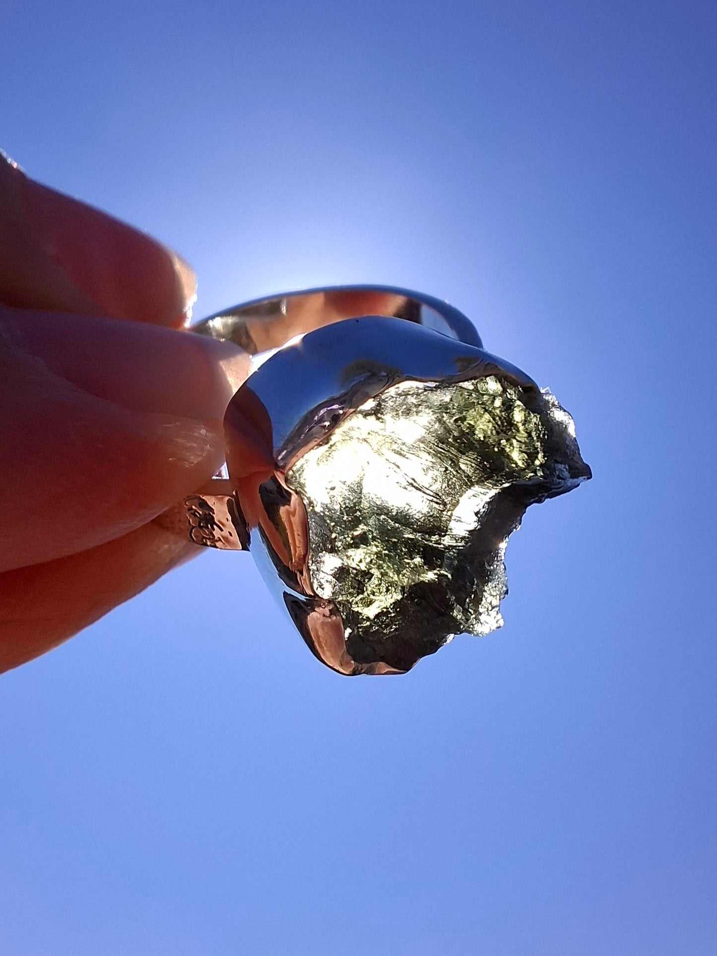 Moldavite Ring, size M, 925 Silver, Tektite (Ref: R307)