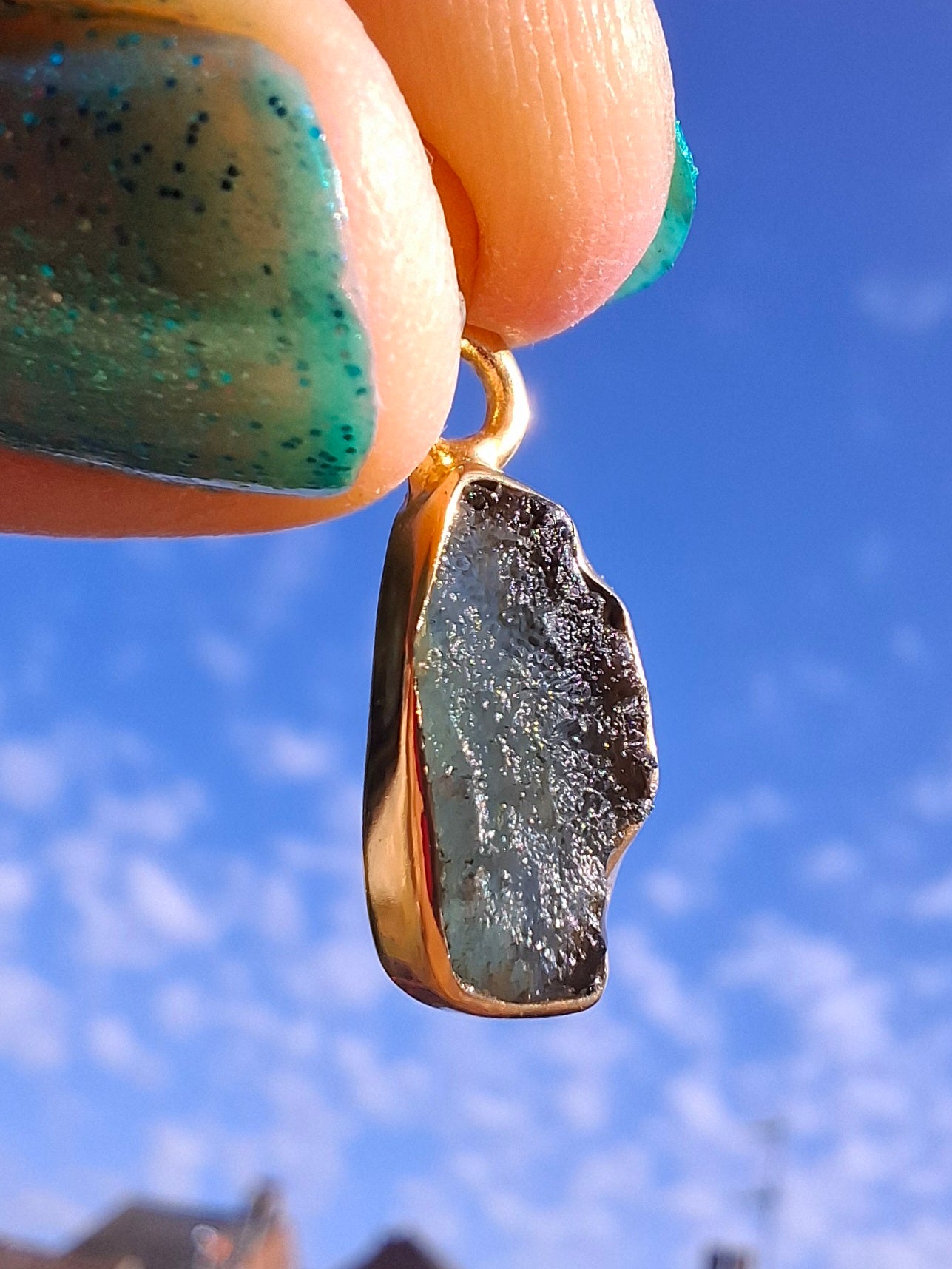 Moldavite Pendant, 14K GOLD Plated, Tektite (Ref: P450)