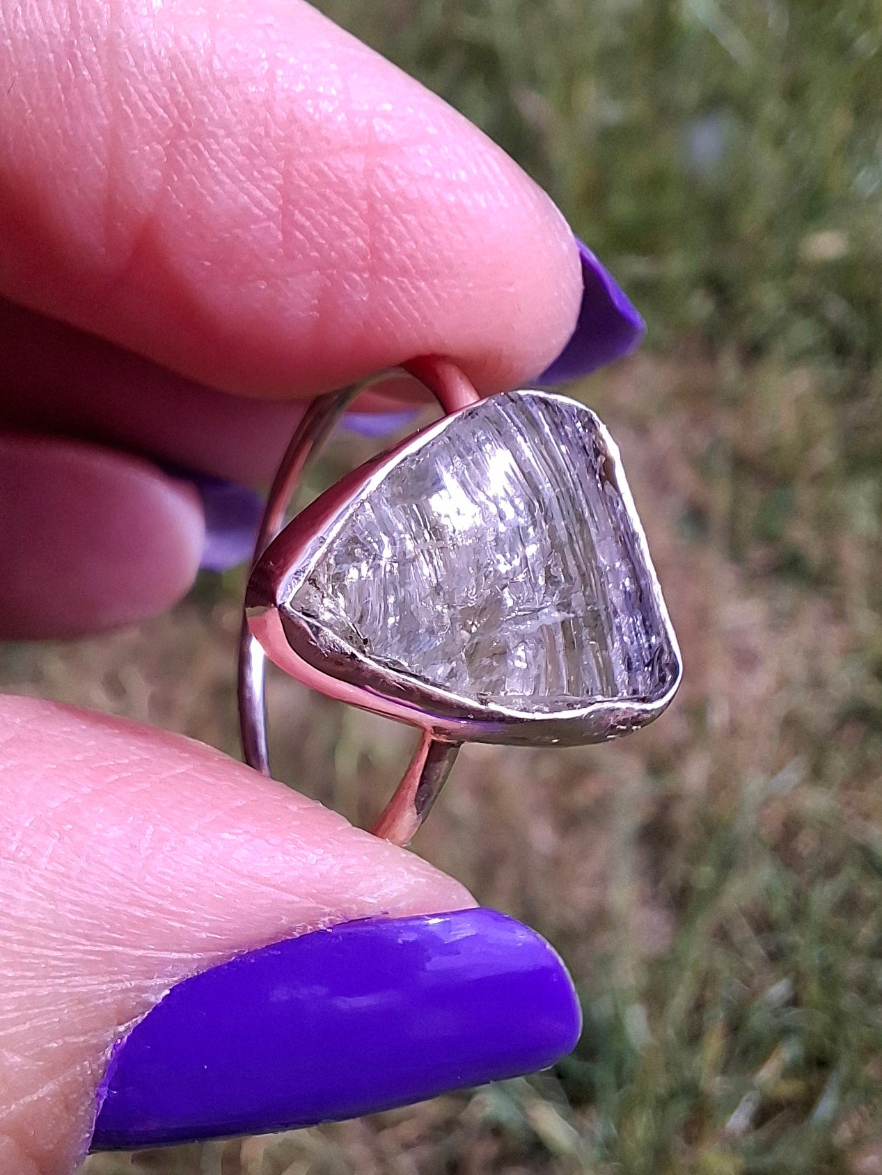 Libyan Desert Glass Ring, size large Q, 925 Silver, Tektite (Ref: LR35)