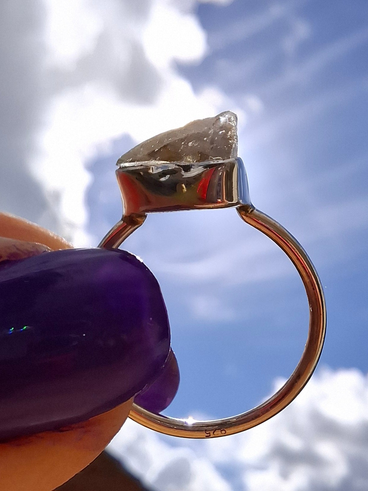 Libyan Desert Glass Ring, size small M, 925 Silver, Tektite (Ref: LR19)