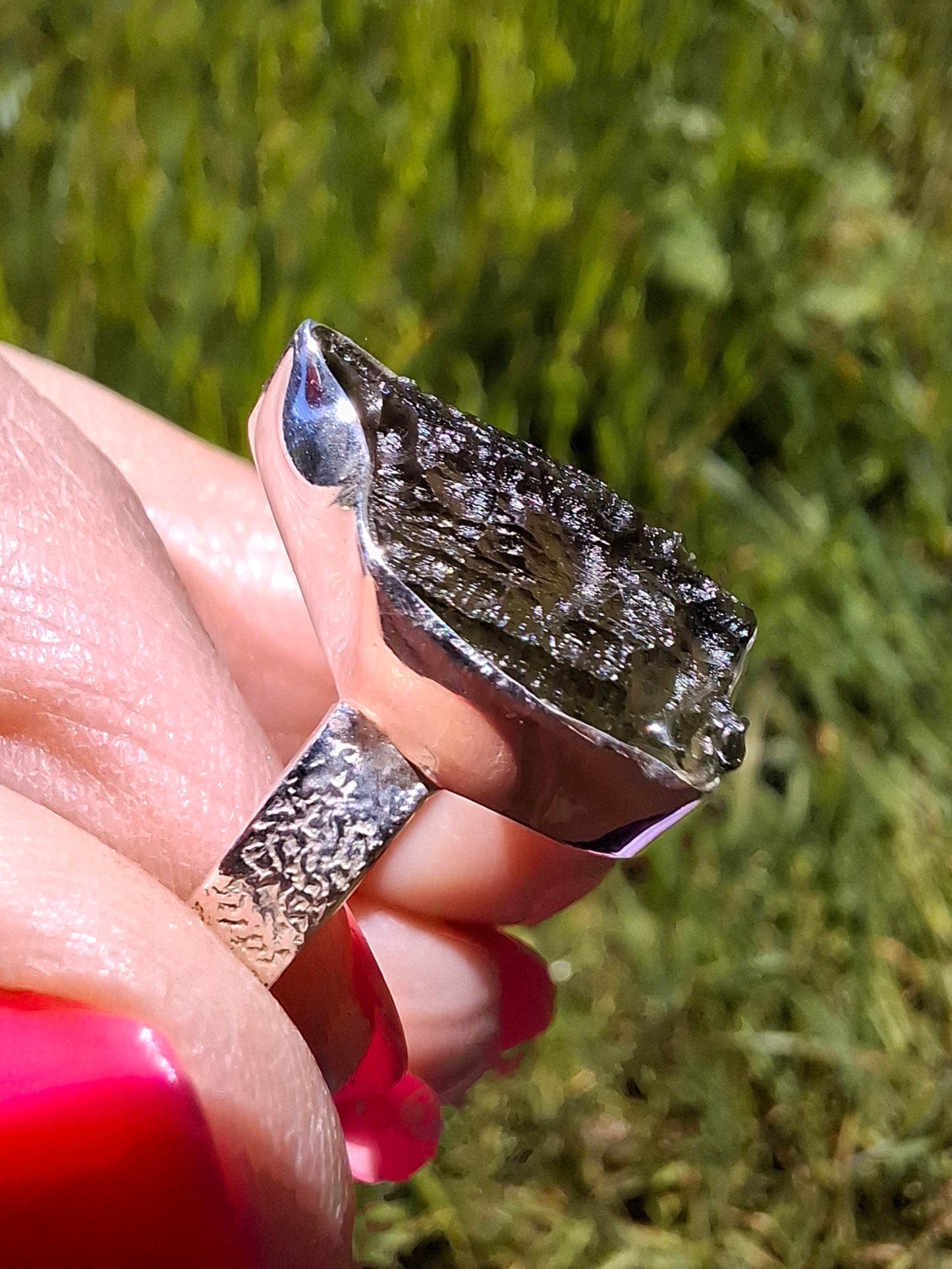 Moldavite Ring, size Y, 925 Silver, Tektite (Ref: R331)
