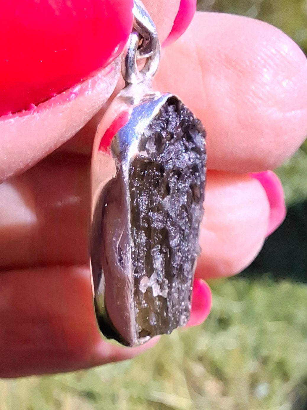 Moldavite Pendant, 925 Silver, Tektite (Ref: P442)