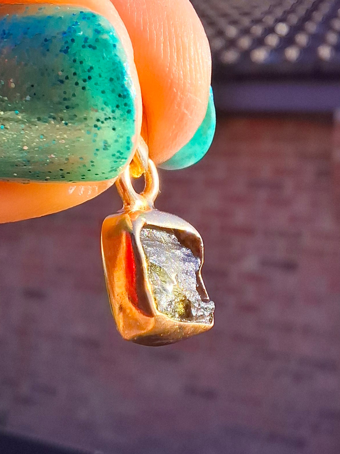 Moldavite Pendant, 14K GOLD Plated, Tektite (Ref: P453)