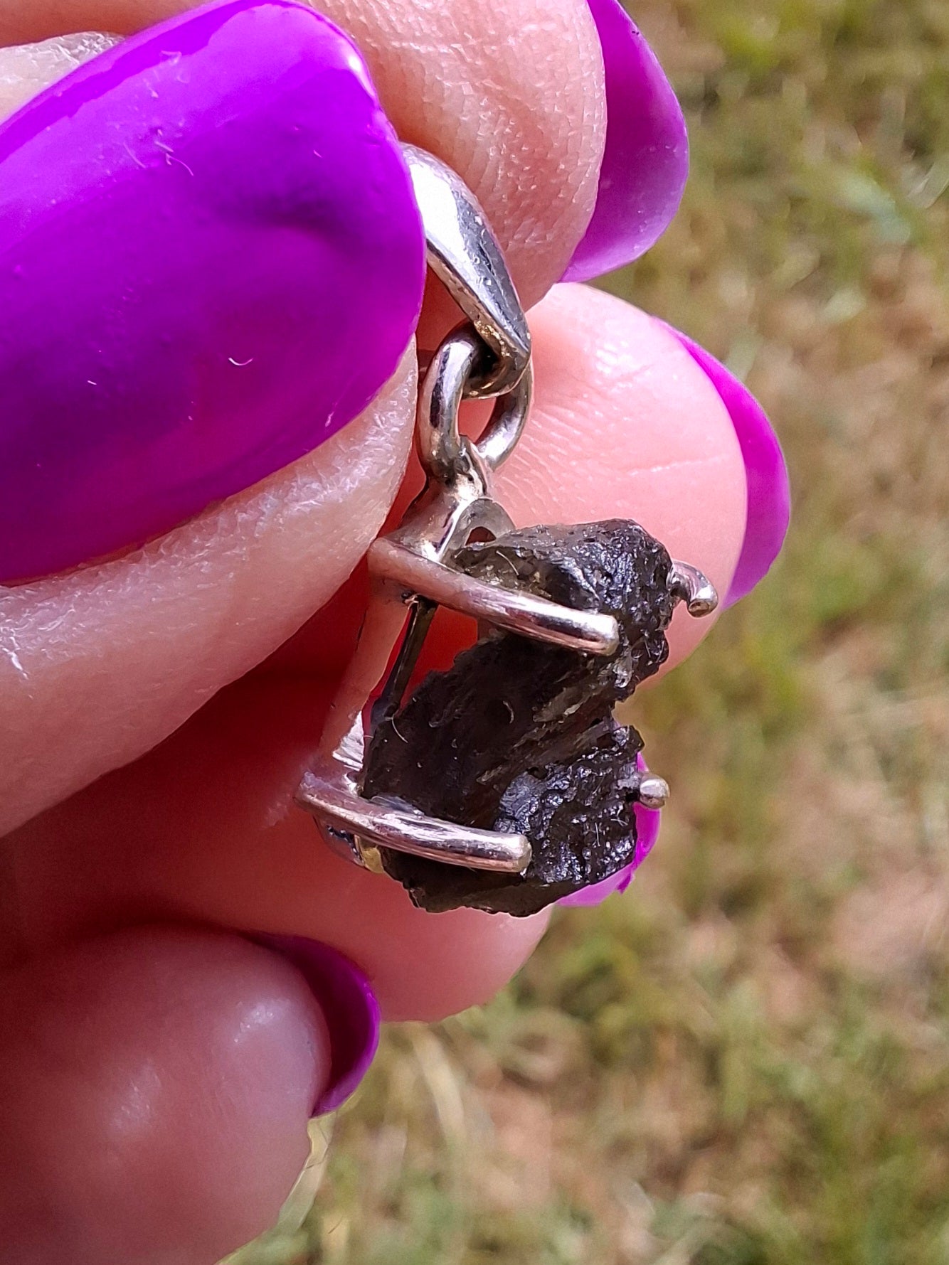 Moldavite Claw Pendant, 925 Silver, Tektite (Ref: P21)