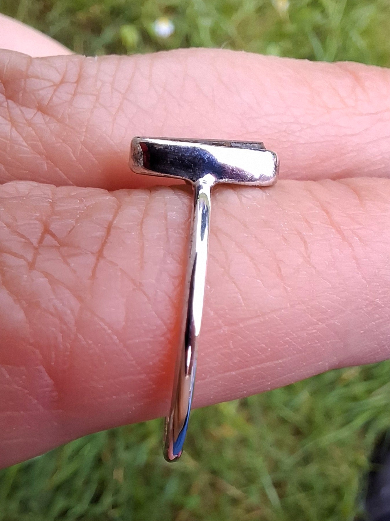Moldavite Ring, size large Q, 925 Silver, Tektite (Ref: R47)