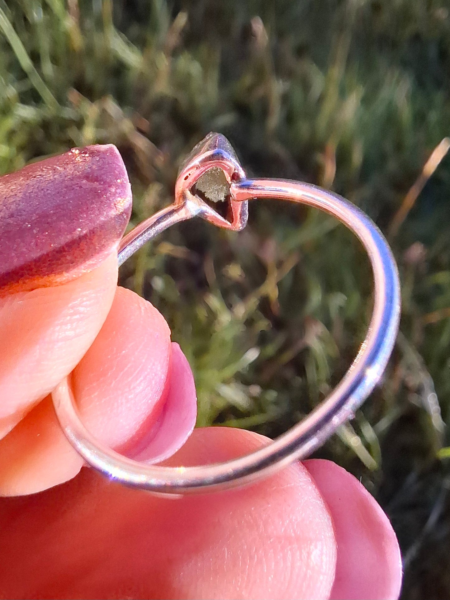 Moldavite Ring, size large R/small S, 925 Silver, Tektite (Ref: R55)