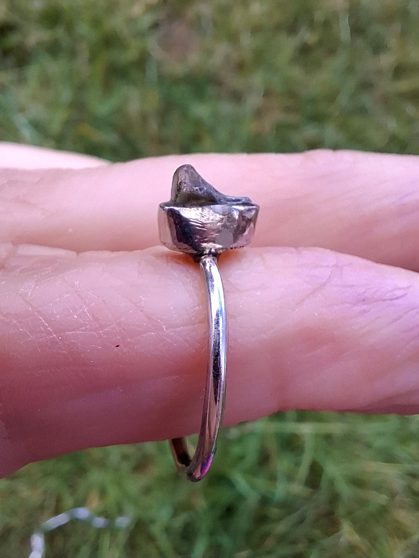 Moldavite Ring, size large M, 925 Silver, Tektite (Ref: R30)