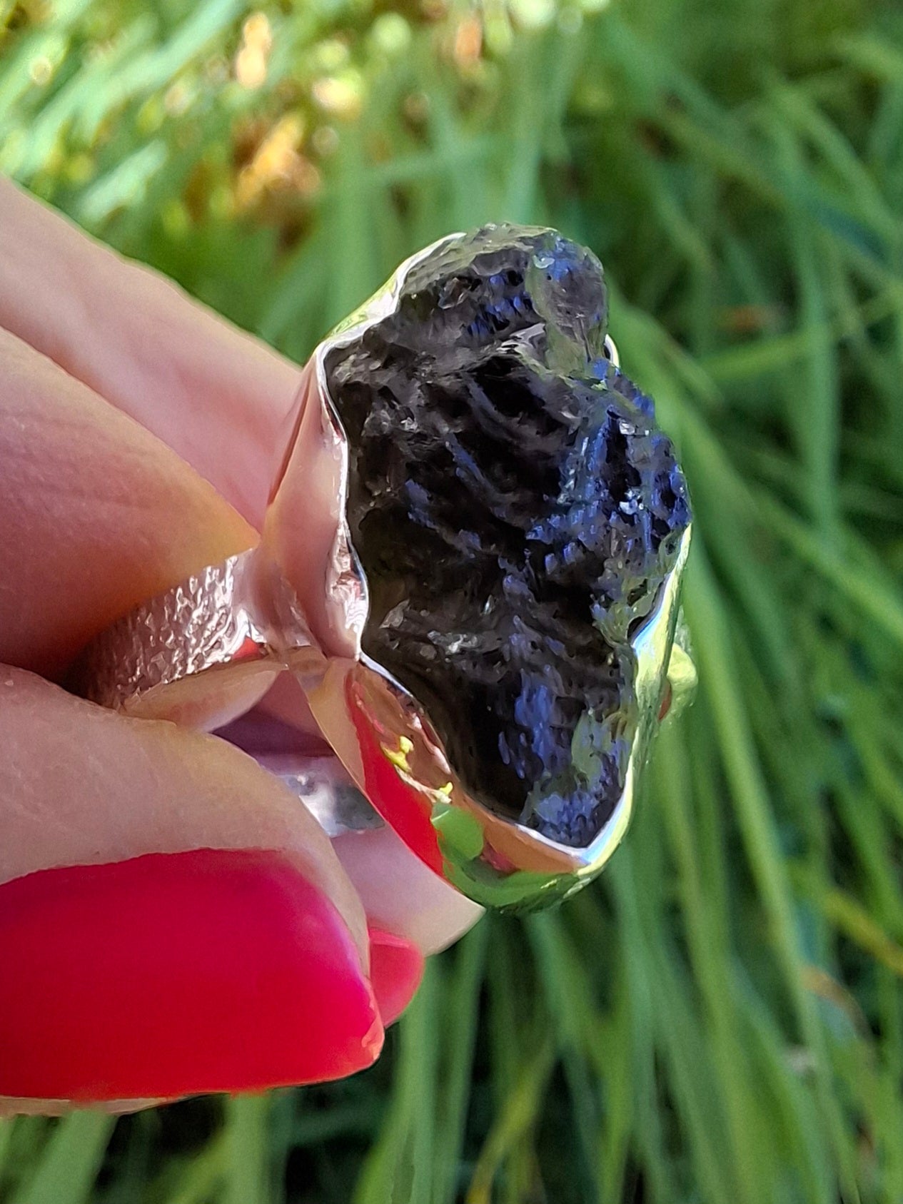 Moldavite Ring, size U, 925 Silver, Tektite (Ref: R325)