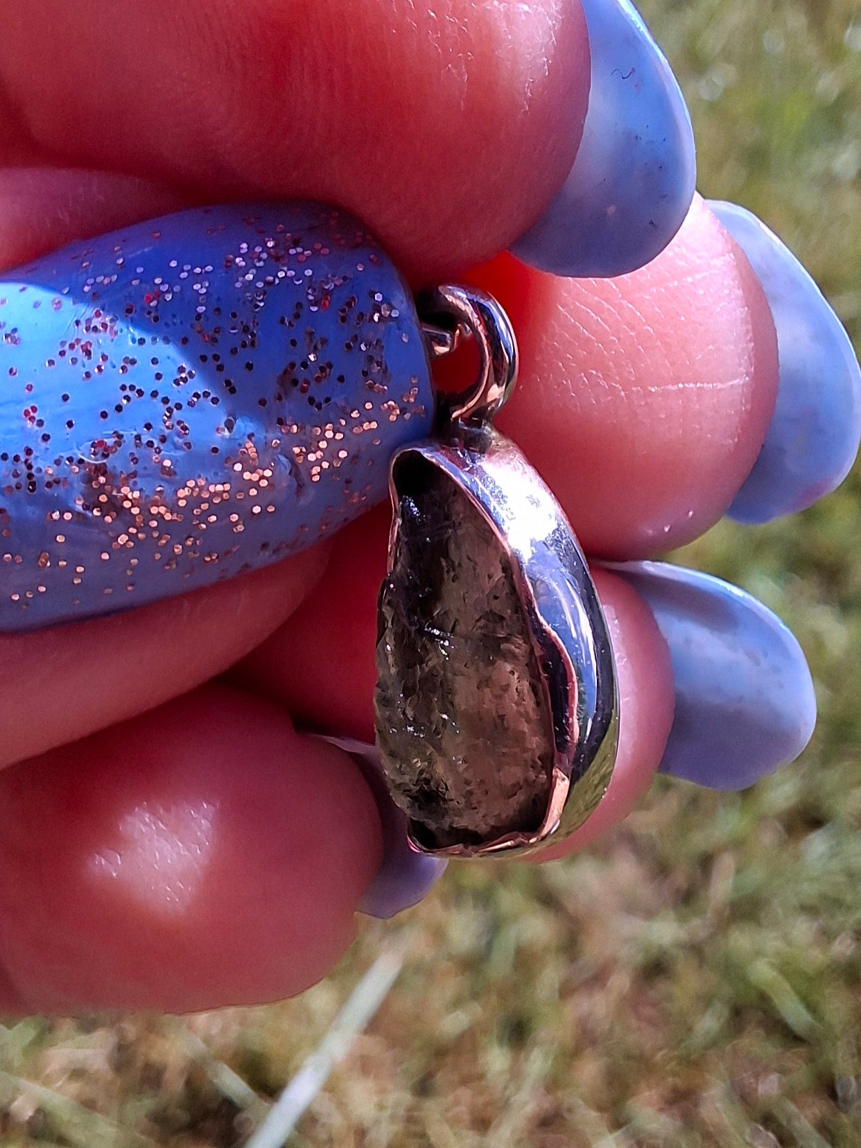 Moldavite Piece, 925 Silver, Tektite (Ref: P90)