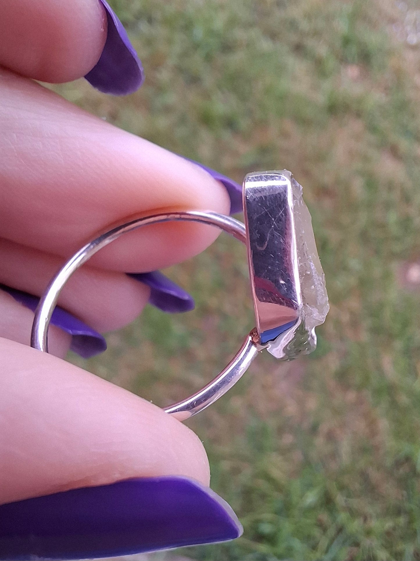 Libyan Desert Glass Ring, size large P, 925 Silver, Tektite (Ref: LR33)