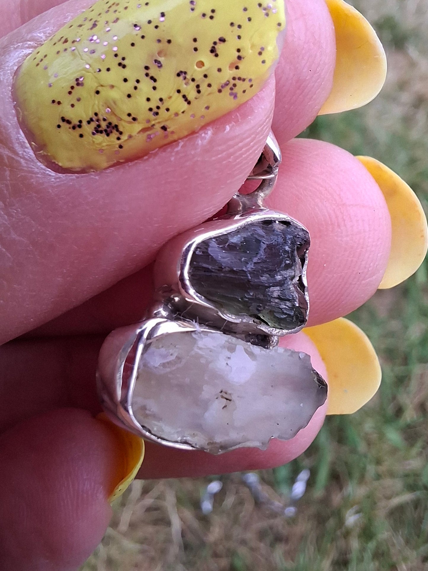 Moldavite & Libyan Desert Glass Pendant, 925 Silver, Tektite (Ref: MLP11)