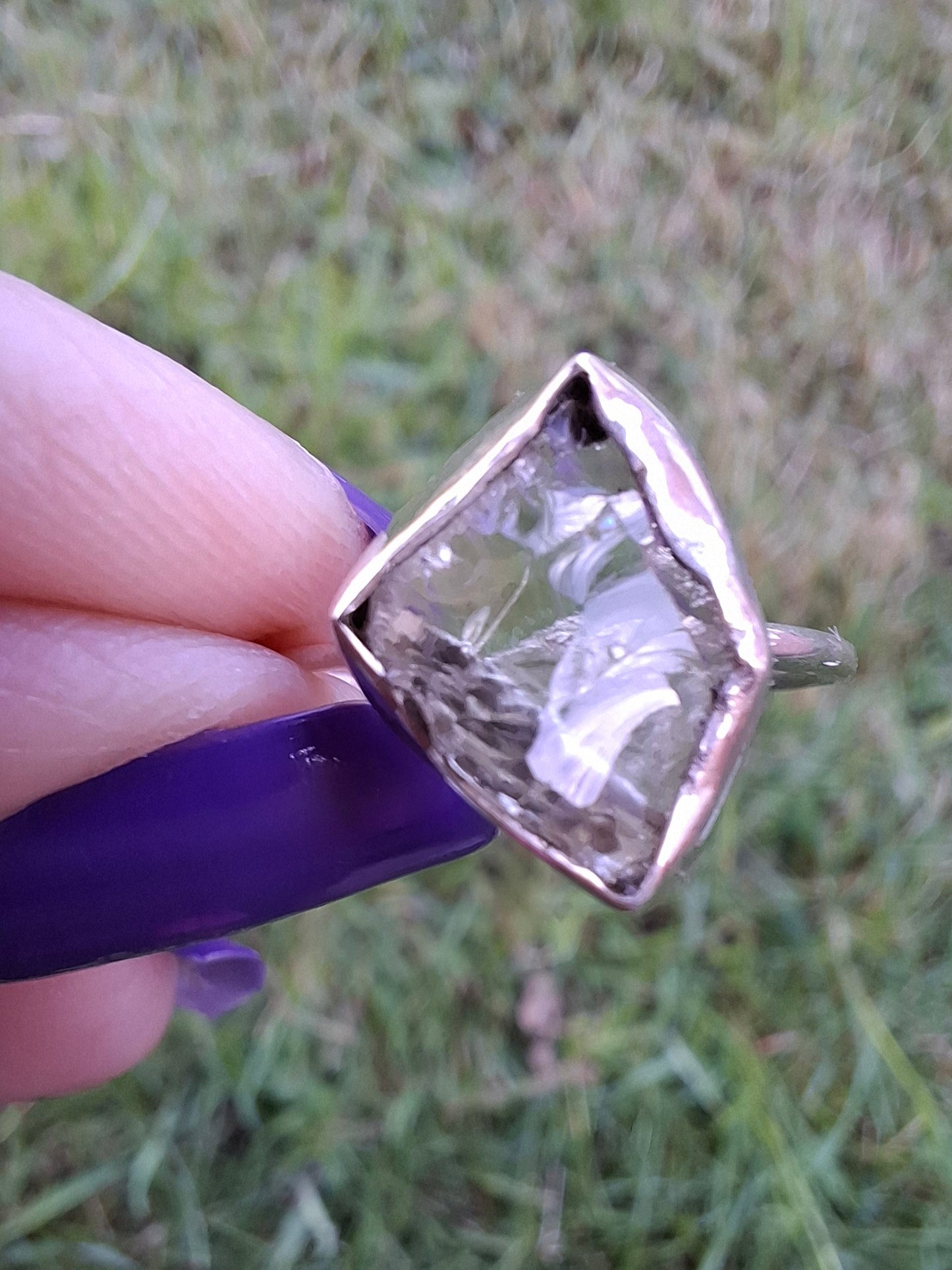 Libyan Desert Glass Ring, size T, 925 silver, Tektite (Ref: LR49)
