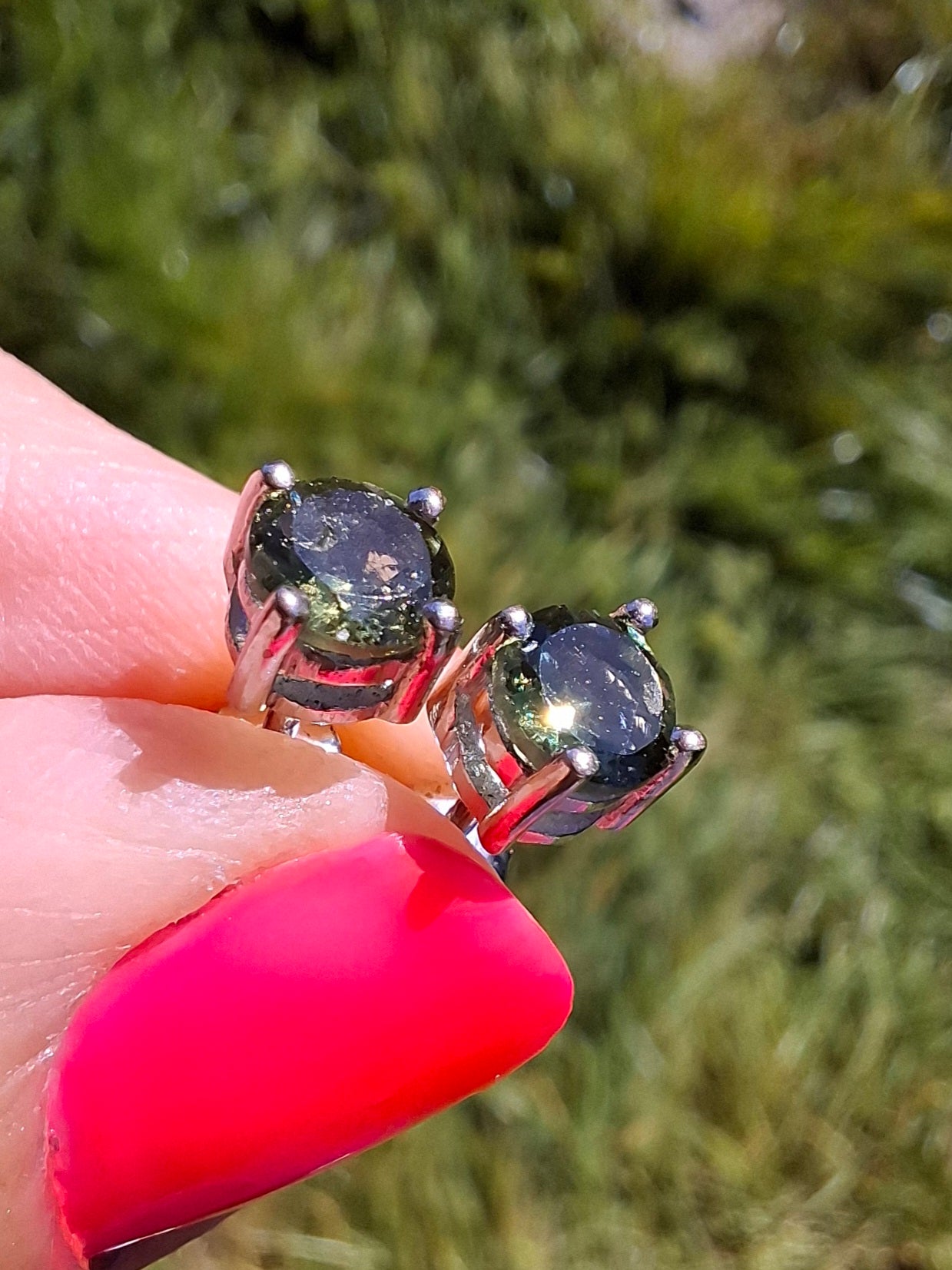 Moldavite (faceted) 5mm STUD EARRINGS, 925 Silver, Tektite (Pair16)