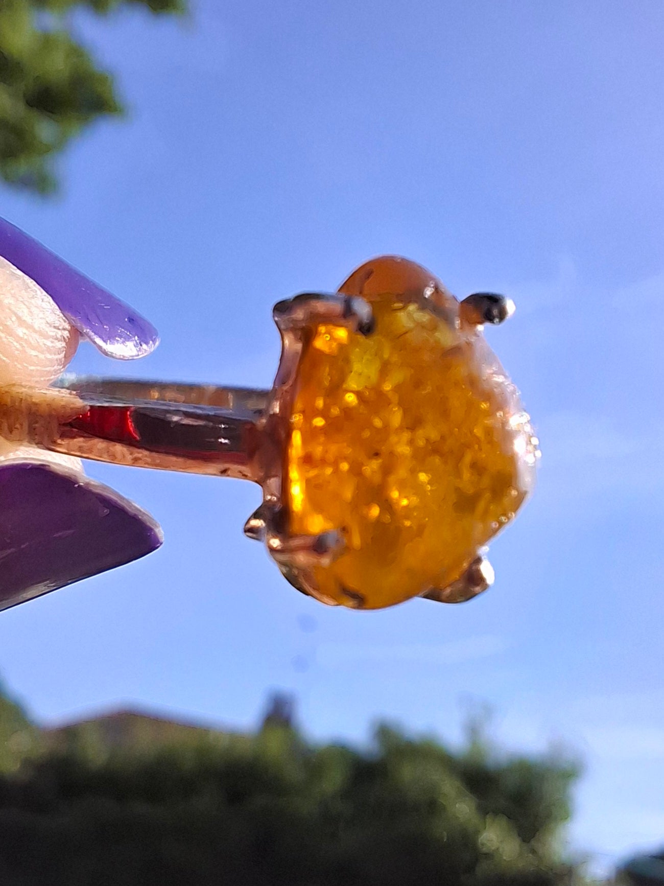 Baltic Amber Ring, size large Y, 925 Silver, Fossil (Ref: AR37)