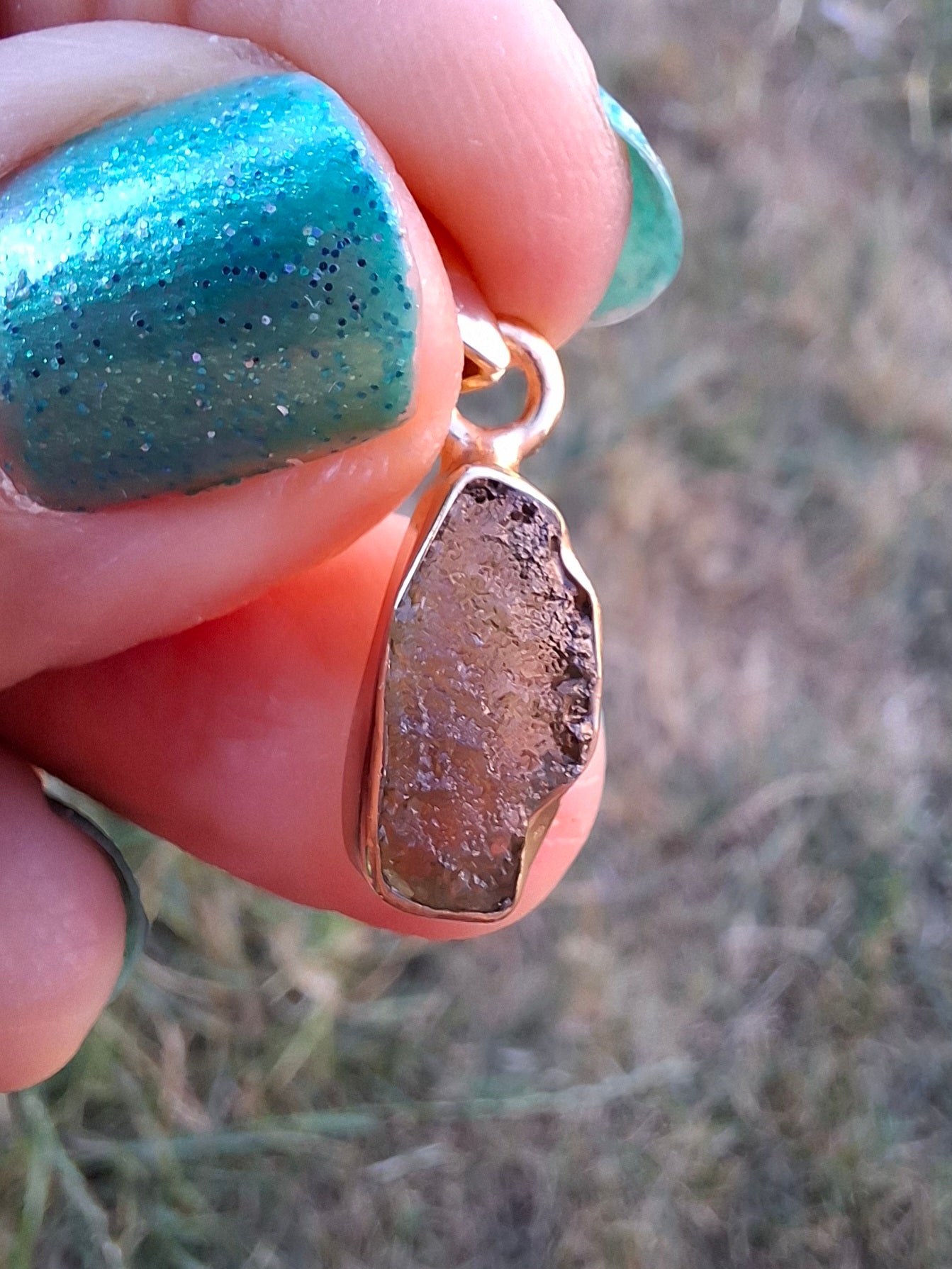 Moldavite Pendant, 14K GOLD Plated, Tektite (Ref: P450)