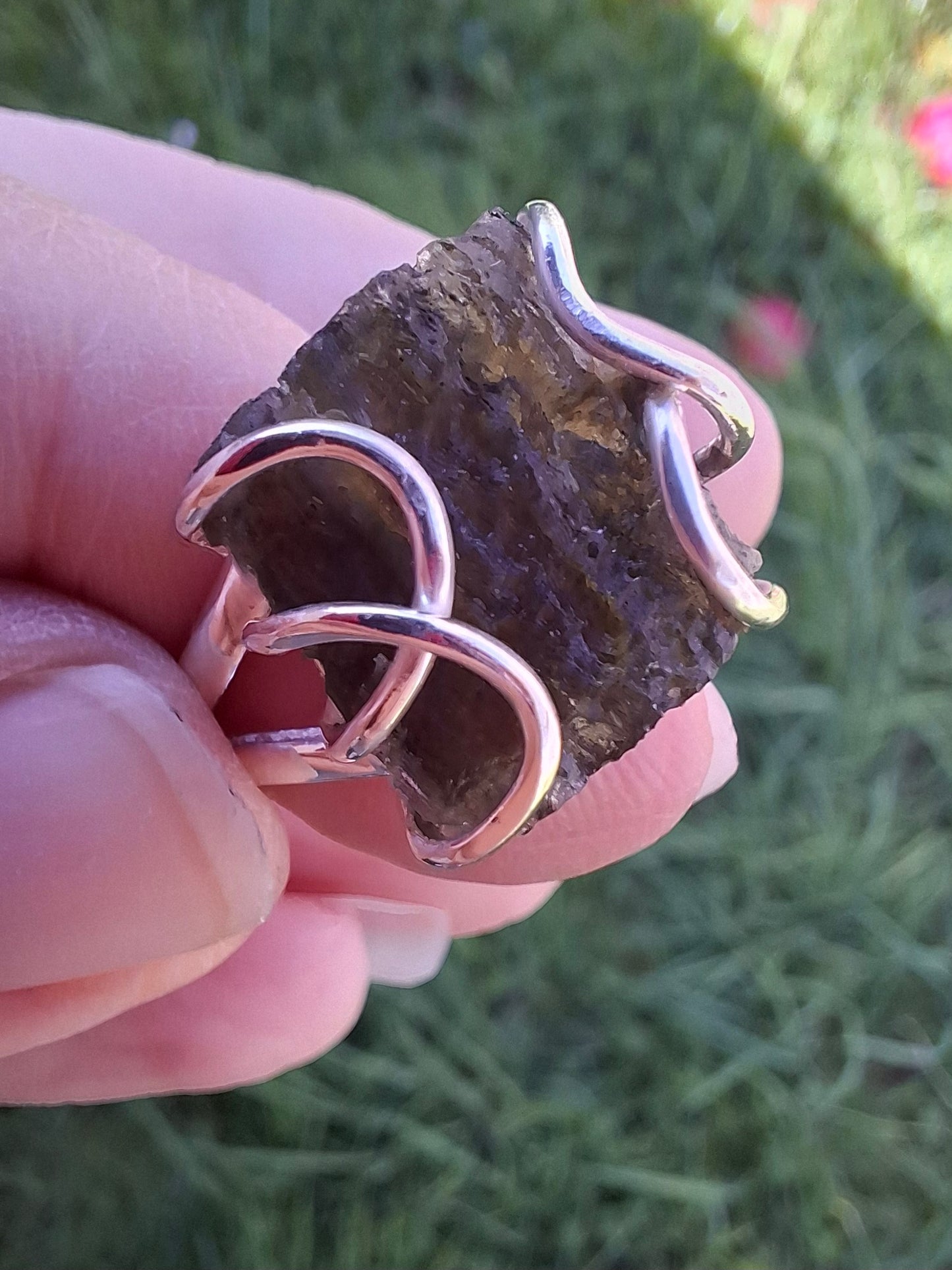 Moldavite Ring, size U, 925 Silver, Tektite (Ref: R14)