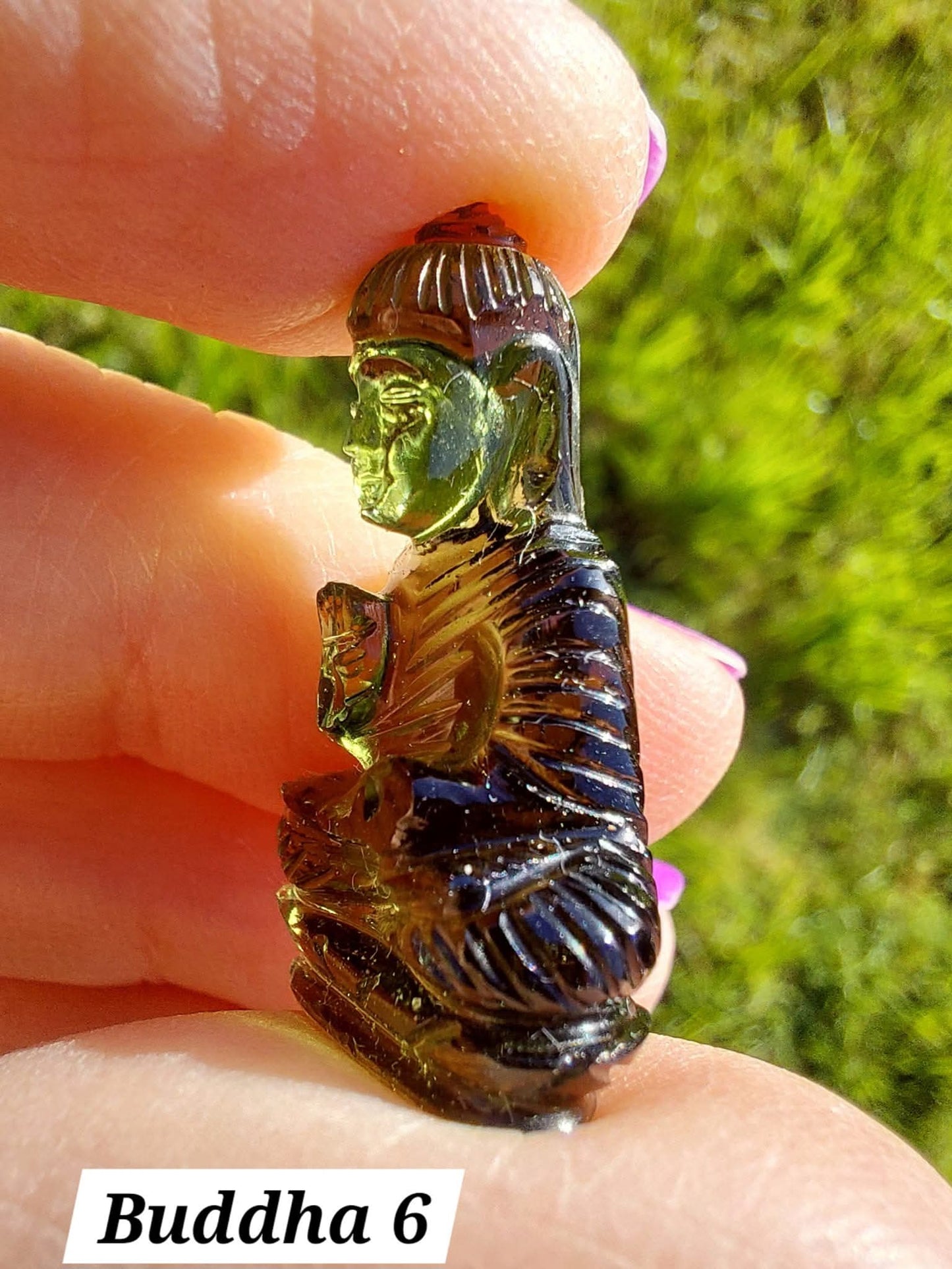 Moldavite BUDDHA Carving, 4.23g, Tektite (Ref: Buddha6)