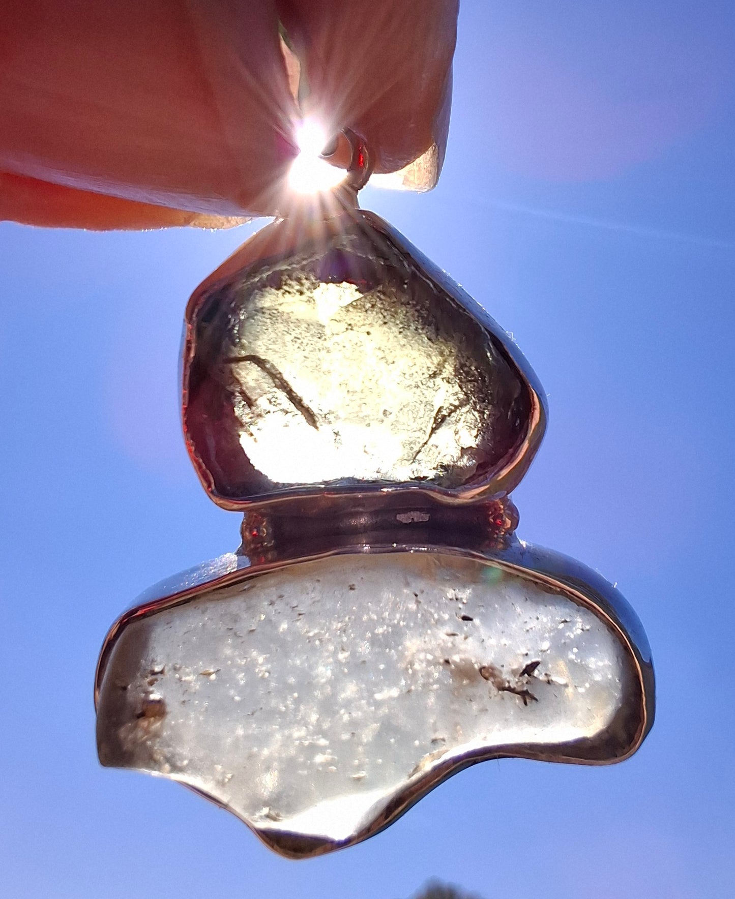 Moldavite & Libyan Desert Glass Pendant, 925 Silver, Tektite (Ref: MLP10)