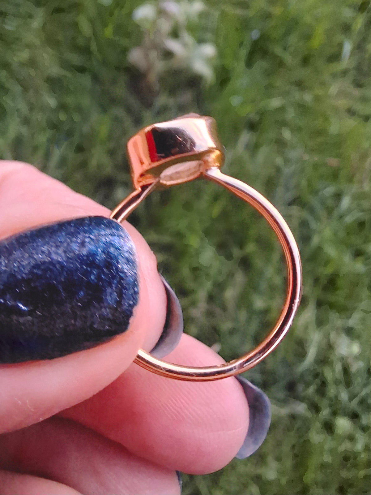 Libyan Desert Glass Ring, 14K GOLD Plated, size large N, Tektite (Ref: LR79)