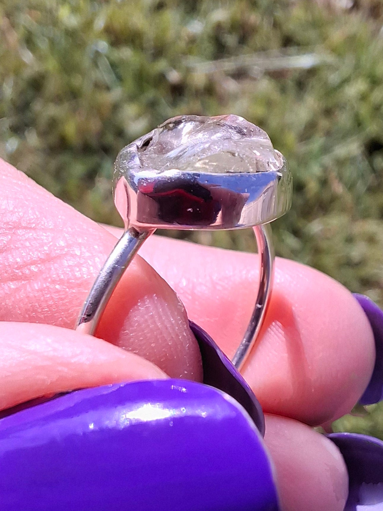 Libyan Desert Glass Ring, size large T, 925 Silver, Tektite (Ref: LR50)