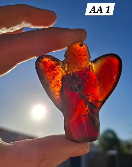Red Amber Angel, 26.36g, carving, Fossil (Ref: AA1)