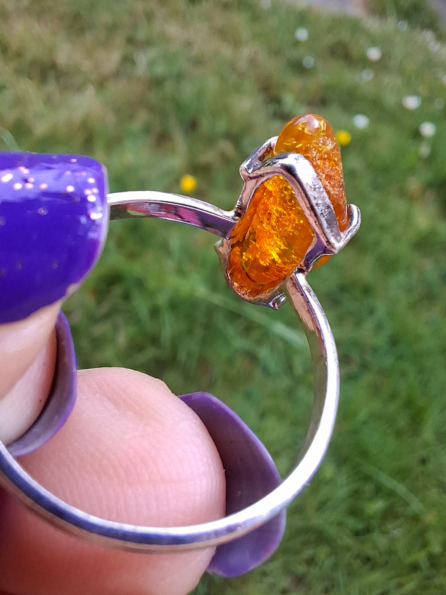 Baltic Amber Ring, size large T/small U, 925 Silver, Fossil (Ref: AR19)