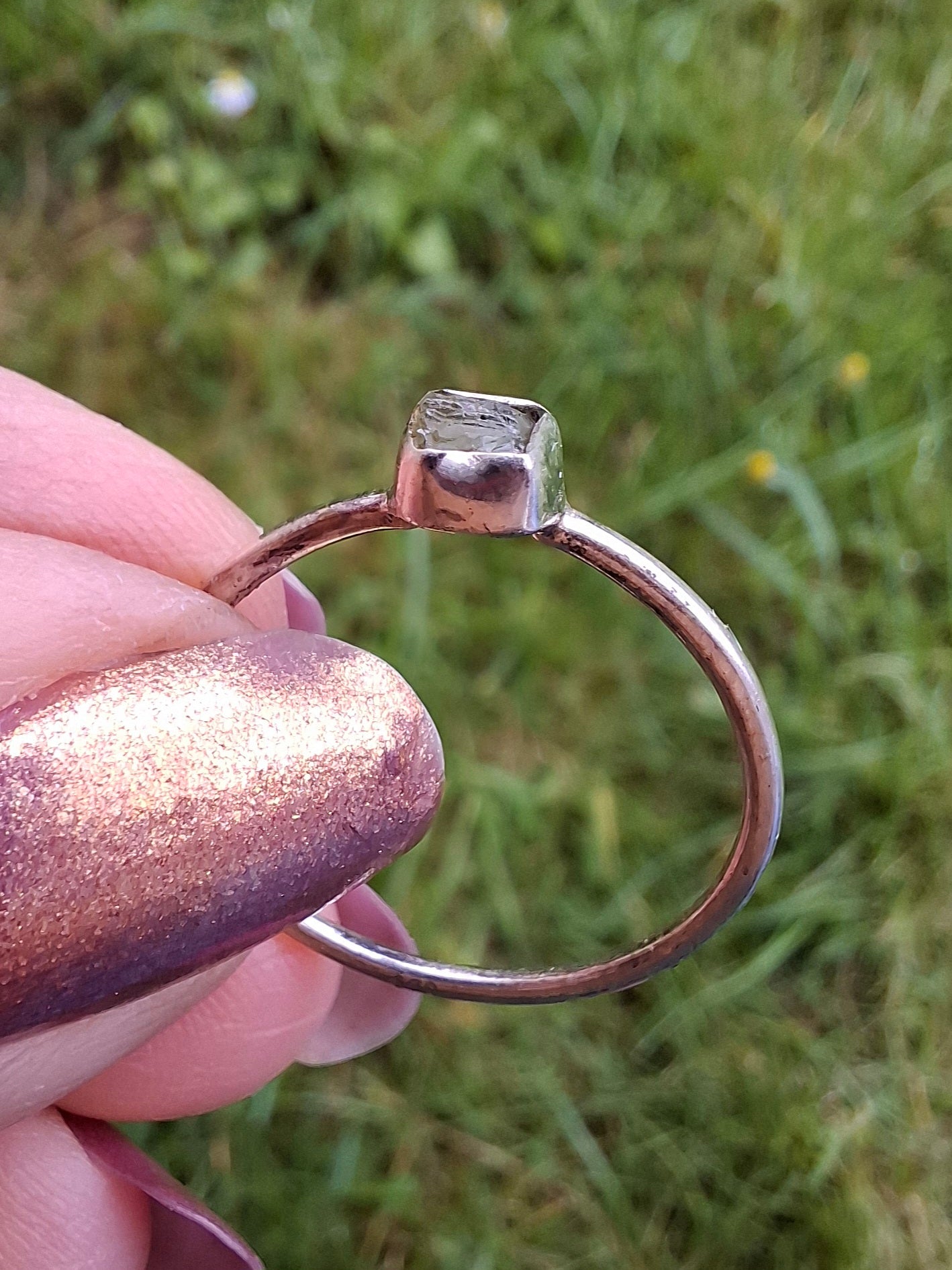 Moldavite Ring, size large R/small S, 925 Silver, Tektite (Ref: R65)