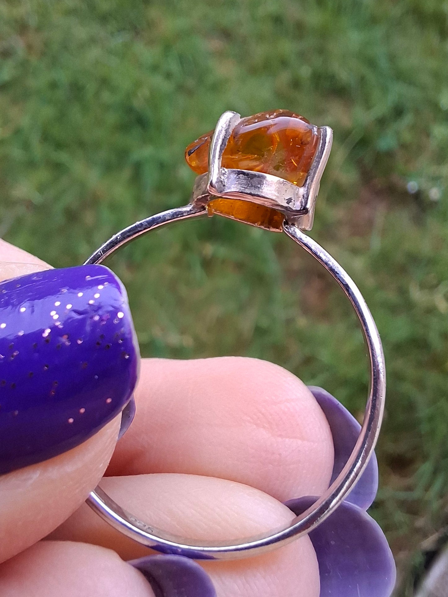 Baltic Amber Ring, size large Y, 925 Silver, Fossil (Ref: AR40)