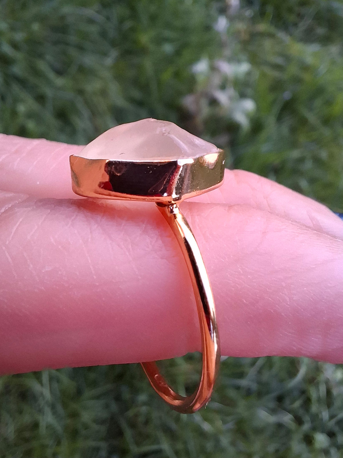 Libyan Desert Glass Ring, 14K GOLD Plated, size large P/small Q, Tektite (Ref: LR73)