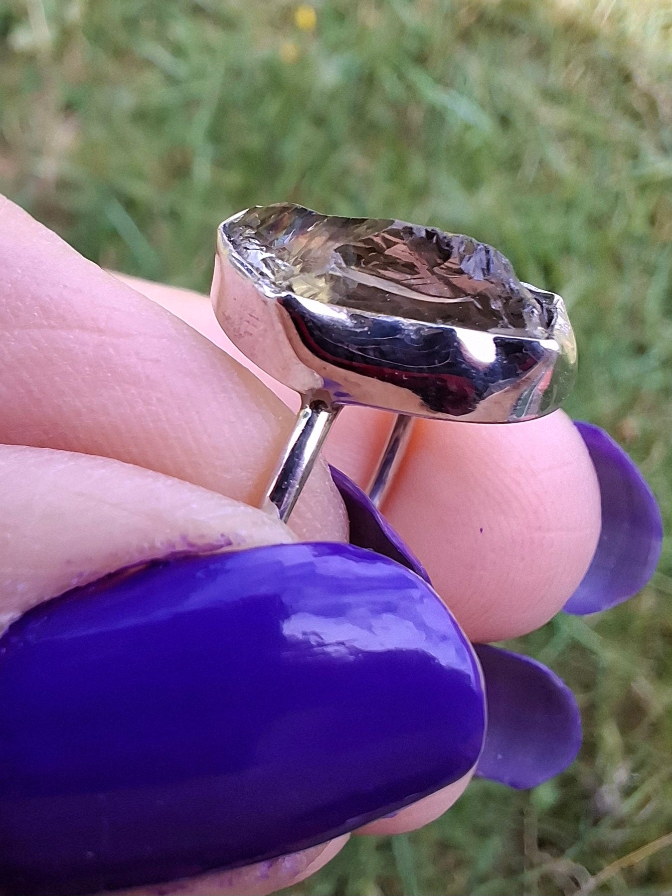 Libyan Desert Glass Ring, size K, 925 Silver, Tektite 🌈 (Ref: LR12)