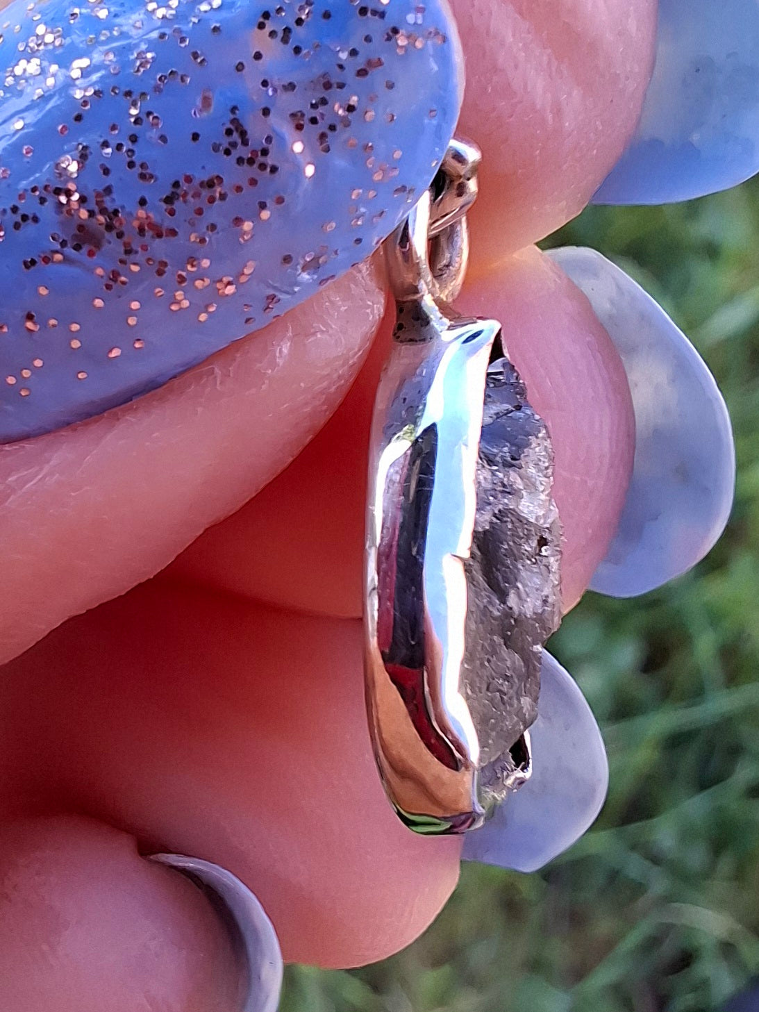 Moldavite Pendant, 925 Silver, Tektite (Ref: P95)