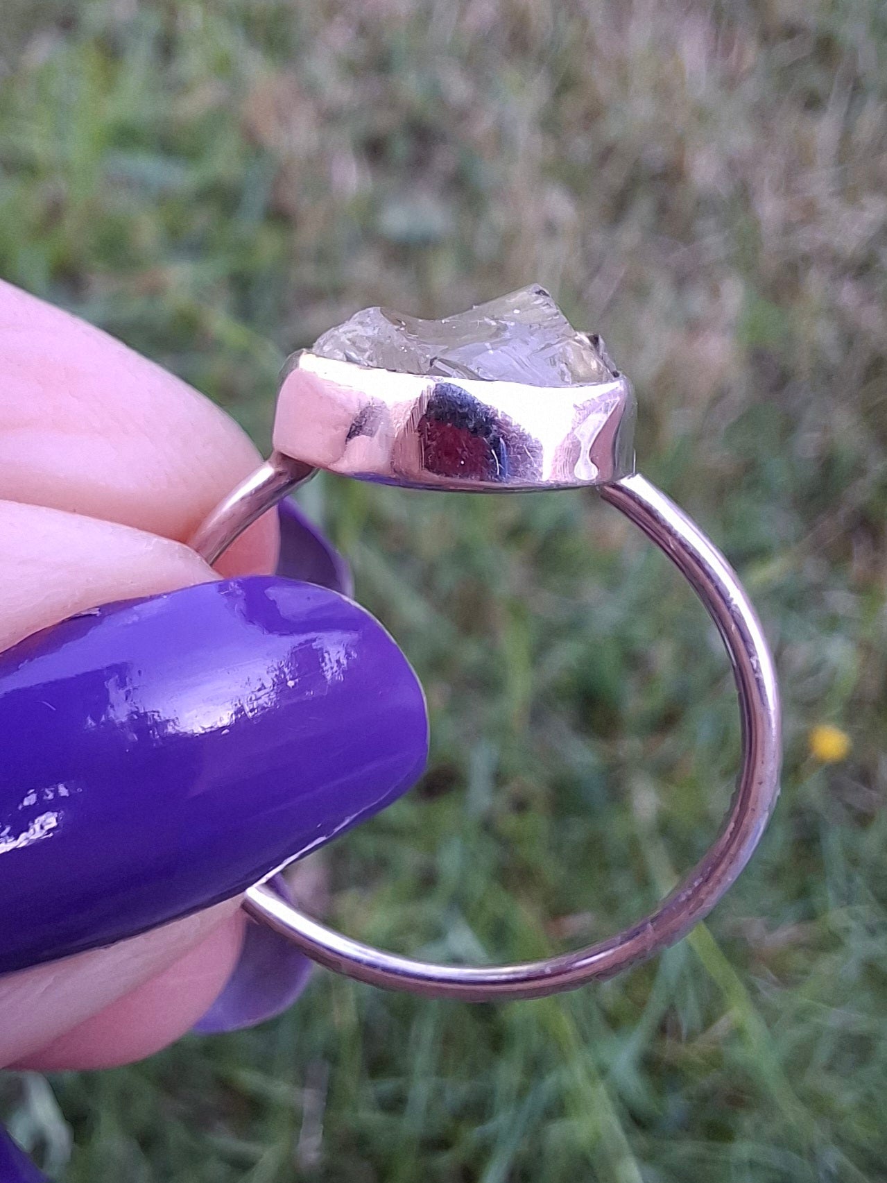 Libyan Desert Glass Ring, size large T, 925 Silver, Tektite (Ref: LR50)