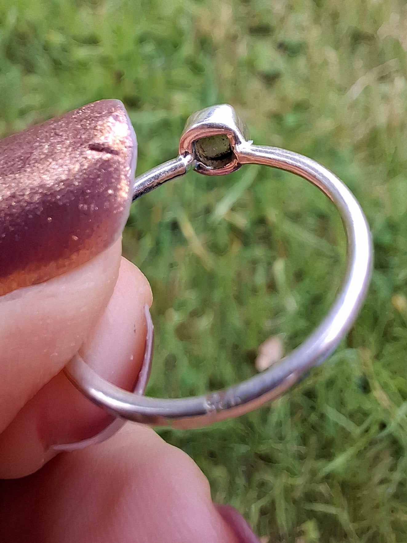 Moldavite Ring, size large L/small M, 925 Silver, Tektite (Ref: R37)